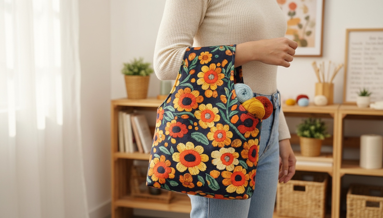 Bolsa em tecido para carregar novelos